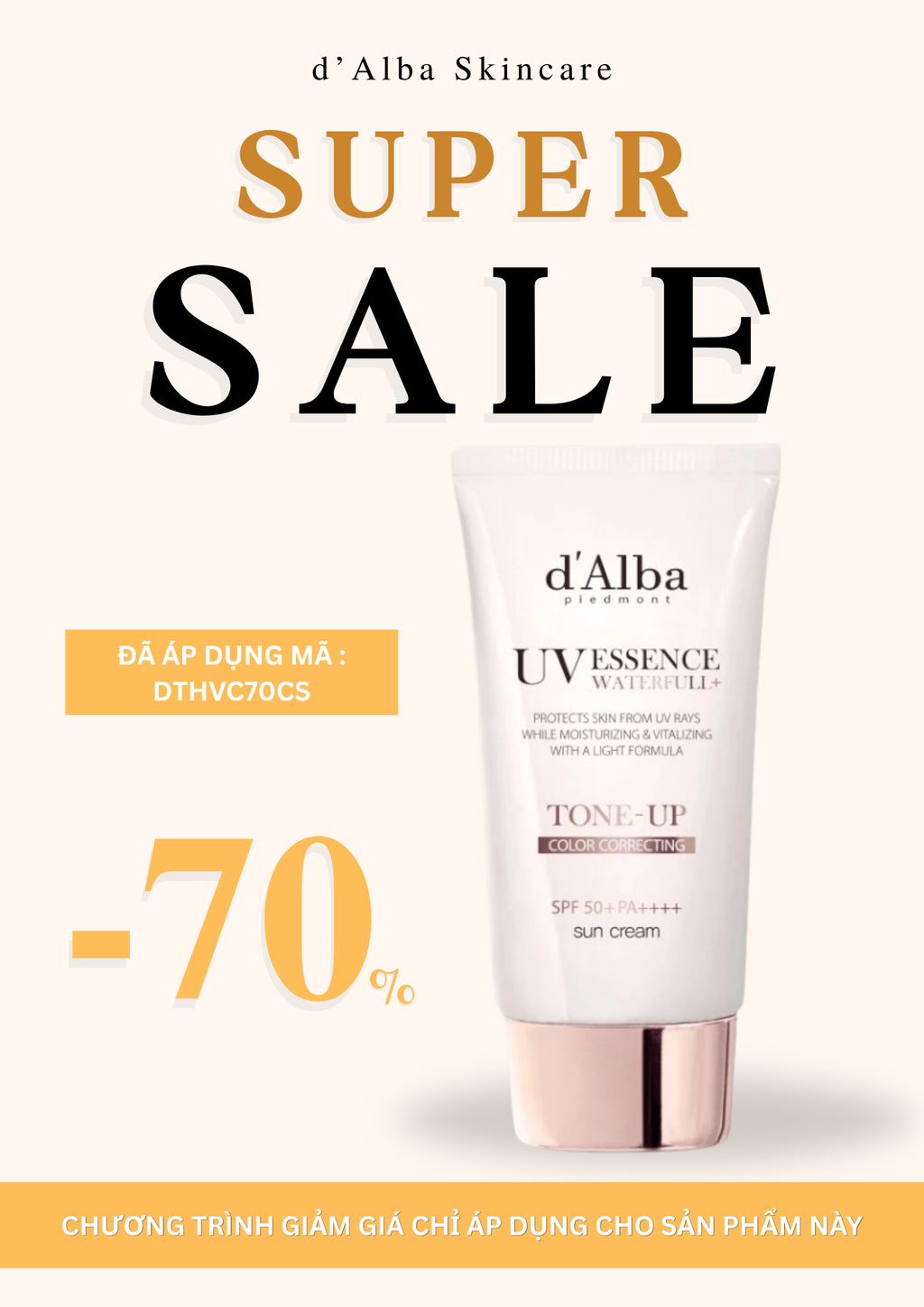 Kem chống nắng d'Alba White Truffle Waterfull Tone-Up SPF 50+