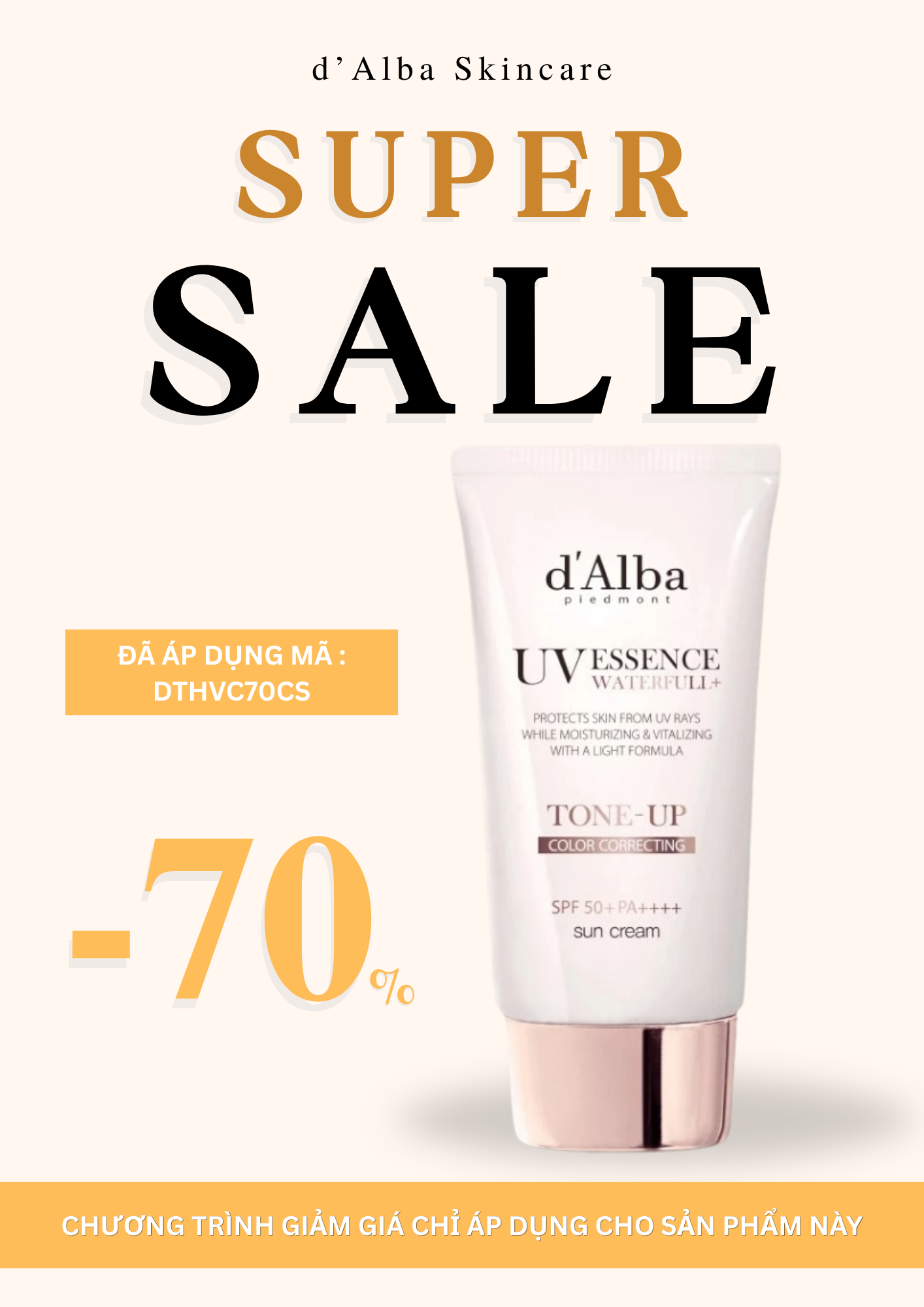 Kem chống nắng d'Alba White Truffle Waterfull Tone-Up SPF 50+
